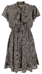 Michael Kors womens Paisley Cap Sleeve Tie Neck Mini Dress